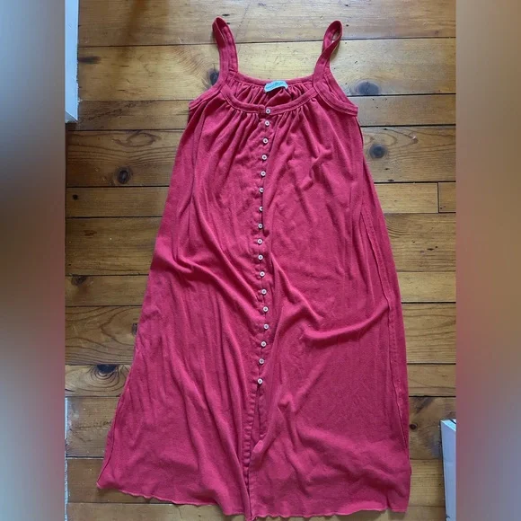 Natural Life Relaxed Button Down Midi Dress - red - Picture 3 of 5